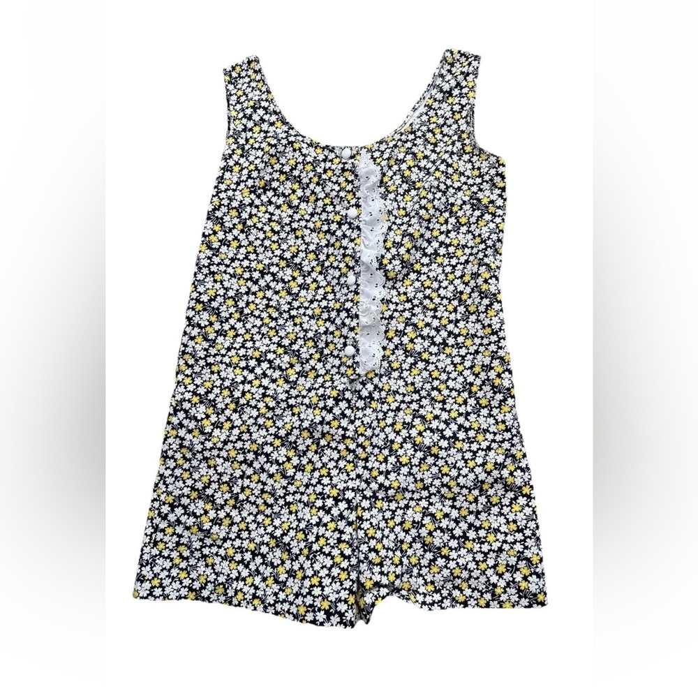 Vintage‎ handmade 1980s romper-one piece-shortalls-floral-READ measurements